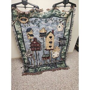 VINTAGE BIRDHOUSES  Throw Blanket 63x46